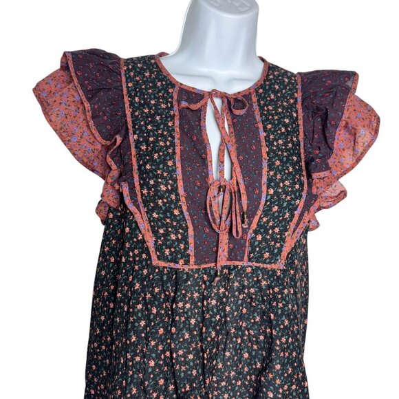 Ulla Johnson Cora Top Ruffle tie front auburn floral print size 4 - Picture 2 of 8